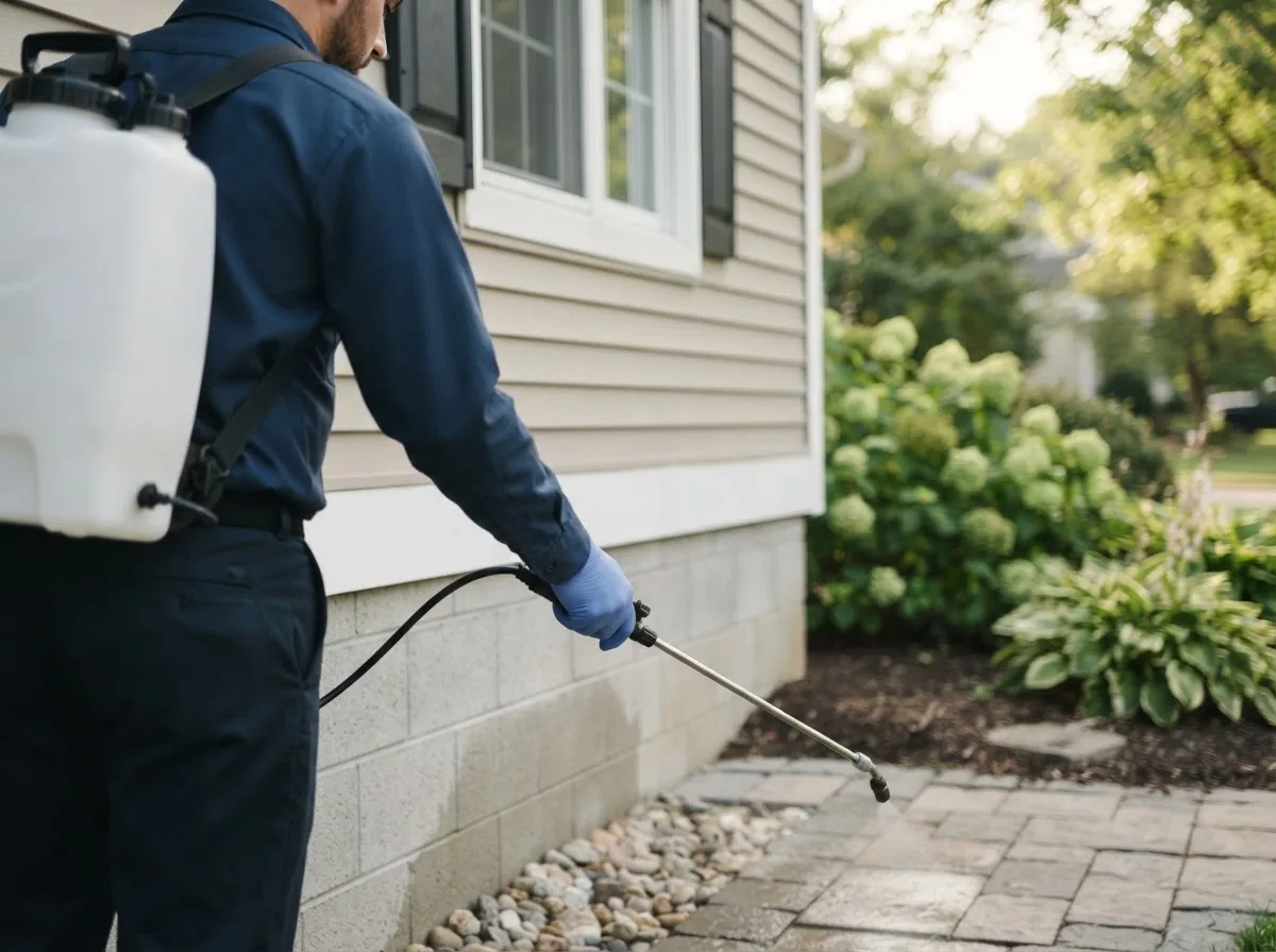 Pest control technician inspecting a home in Munroe Falls, OH